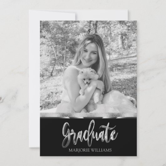 Afstuderen zwart en zilvergrijs script Afstuderen Kaart (Voorkant)