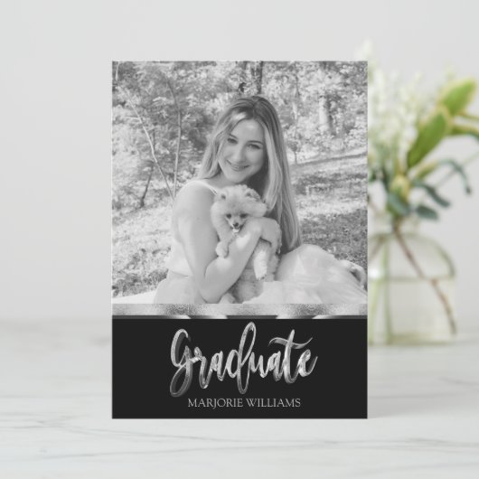 Afstuderen zwart en zilvergrijs script Afstuderen Kaart (Staand voorkant)