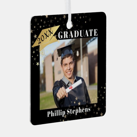 Afstuderen zwart Gold Pet Foto sterft uw kleur Metalen Ornament (Voorkant Rechts)