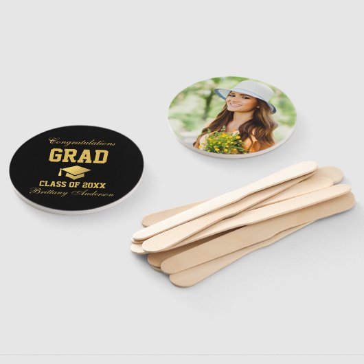 Afstuderen Zwart Goud Afstuderen Foto Handwaaier (Niet-gemonteerd)