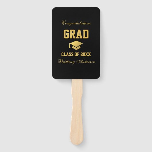 Afstuderen Zwart Goud Afstuderen Foto Lang Handwaaier (Voorkant)