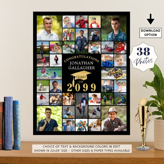 Afstuderen Zwart Goud Congrats 38 Fotocollage Poster