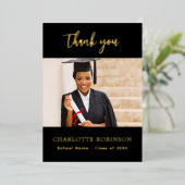 Afstuderen Zwart Goud Foto folie Dank u kaart (Staand Voorkant)