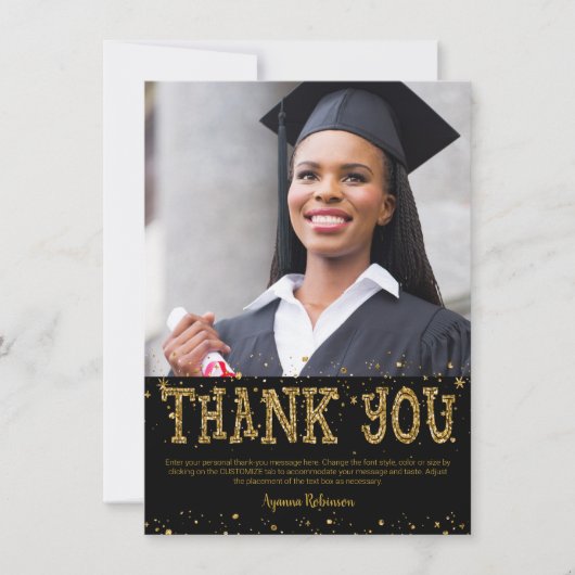 Afstuderen Zwart & Goud Glitter BEDANKT (Voorkant)