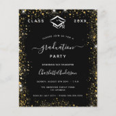 Afstuderen zwart goud glitter budget uitnodiging flyer (Voorkant)
