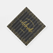 Afstuderen Zwart Goud Glitter Script Stripes Naam Servet (Hoek)