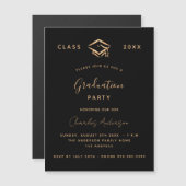 Afstuderen zwart goud minimalistische luxe magnetische uitnodiging (Voorkant / Achterkant)