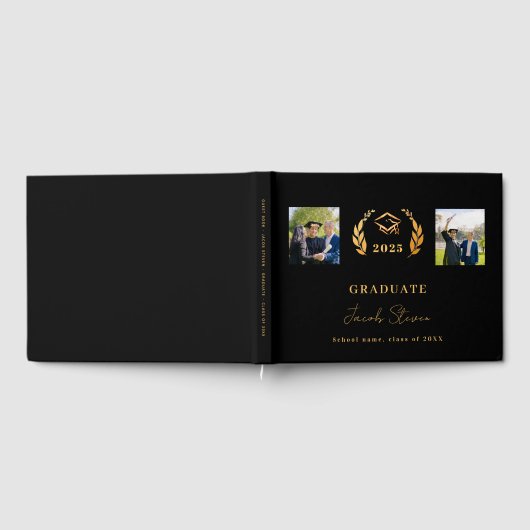 Afstuderen Zwart Goud Naam Script Foto Gastenboek (Volledig)
