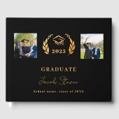Afstuderen Zwart Goud Naam Script Foto Gastenboek (Voorkant)