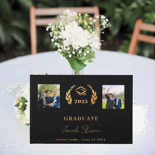 Afstuderen Zwart Goud Naam Script Foto Gastenboek