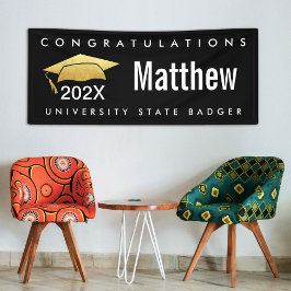 Afstuderen Zwart Goud Pet Modern Vet Eenvoudig Typ Spandoek