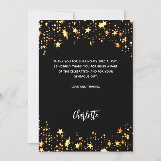 Afstuderen Zwart Goud Sterren Foto Dank u kaart (Achterkant)