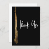 Afstuderen Zwart Goud Tassel Modern Handgeschreven Bedankkaart (Voorkant / Achterkant)