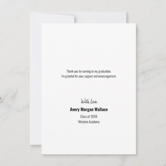 Afstuderen Zwart Goud Tassel Modern Handgeschreven Bedankkaart (Achterkant)