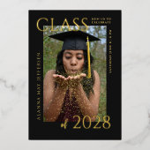 Afstuderen Zwart Gouden Folie Afstuderen Folie Uitnodiging (Voorkant)