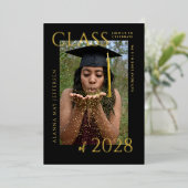 Afstuderen Zwart Gouden Folie Afstuderen Folie Uitnodiging (Staand Voorkant)