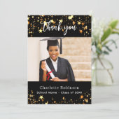 Afstuderen zwart gouden sterren foto bedankkaart (Staand voorkant)