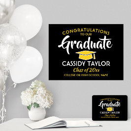 Afstuderen, zwart, goudgeel en wit poster