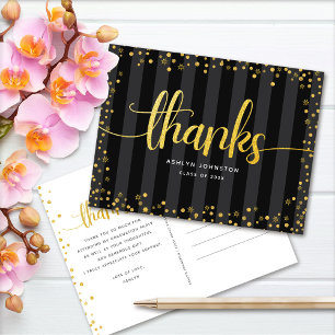 Afstuderen zwart goudglitter script bedankt briefkaart