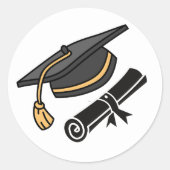 Afstuderen zwart Pet en diploma Ronde Sticker (Voorkant)