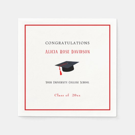 Afstuderen, zwart Pet rood kwastje Servet (Voorkant)