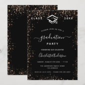 Afstuderen zwart roos gouden schitteringen kaart (Voorkant / Achterkant)