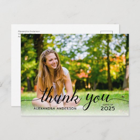 Afstuderen zwart-Script foto Afstuderen Dank u Briefkaart (Voorkant / Achterkant)