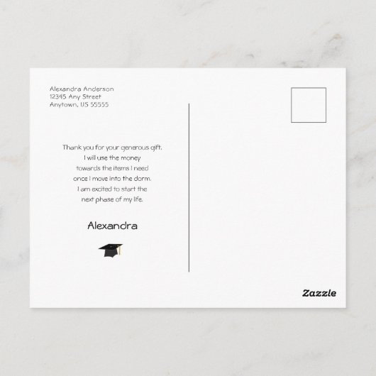 Afstuderen zwart-Script foto Afstuderen Dank u Briefkaart (Achterkant)