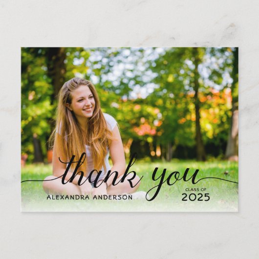 Afstuderen zwart-Script foto Afstuderen Dank u Briefkaart (Voorkant)