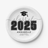 Afstuderen zwart wit afstudeerfeest papieren bordje (Voorkant)