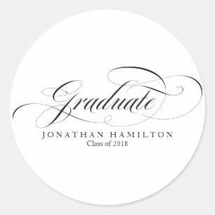 Afstuderen zwart-wit Elegant Script Afstuderen Ronde Sticker