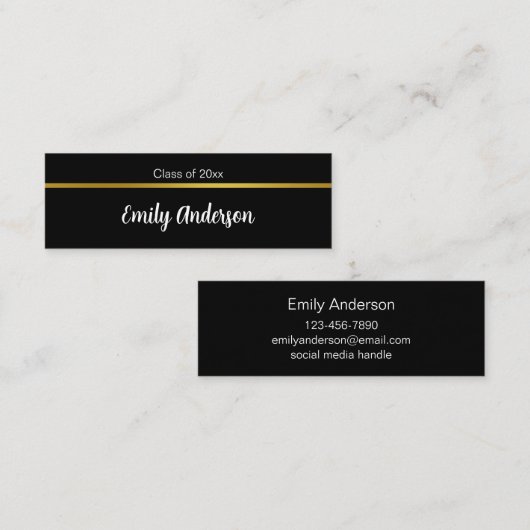 Afstuderen Zwart Wit en Goud Afstuderen Naam Kaart Mini Visitekaartje (Voorkant / Achterkant)