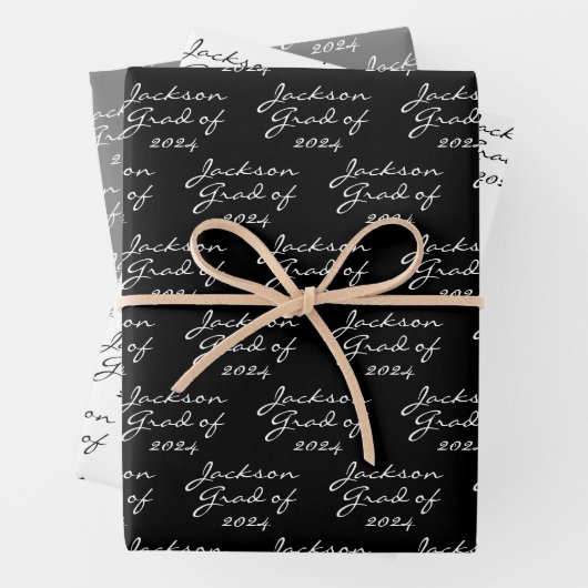 Afstuderen Zwart-wit Gepersonaliseerd Afstudeerder Inpakpapier Vel (In situ)