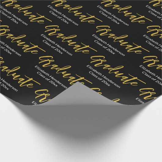 Afstuderen Zwart Wit Goud Afstudeerder Naam Afstud Cadeaupapier (Hoek)