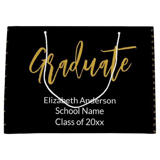 Afstuderen Zwart Wit Goud Afstudeerder Naam Klasse Groot Cadeauzakje (Voorkant)