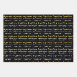 Afstuderen Zwart Wit Goud Gefeliciteerd Naam Inpakpapier Vel