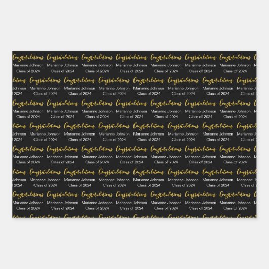 Afstuderen Zwart Wit Goud Gefeliciteerd Naam Inpakpapier Vel (Voorkant)