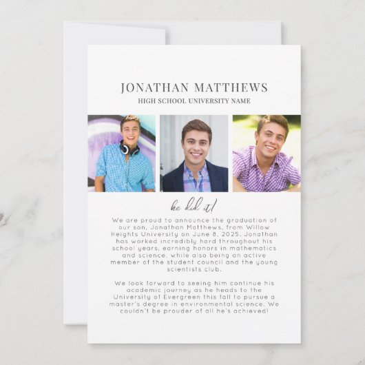 Afstuderen Zwart Wit Man Foto Afstuderen Aankondiging (Achterkant)