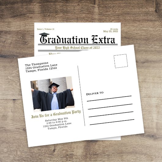 Afstuderen Zwart-wit Moderne Krant Briefkaart