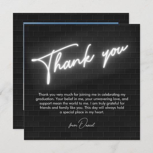 Afstuderen zwart & wit neon Flat Dank u kaart (Voorkant / Achterkant)