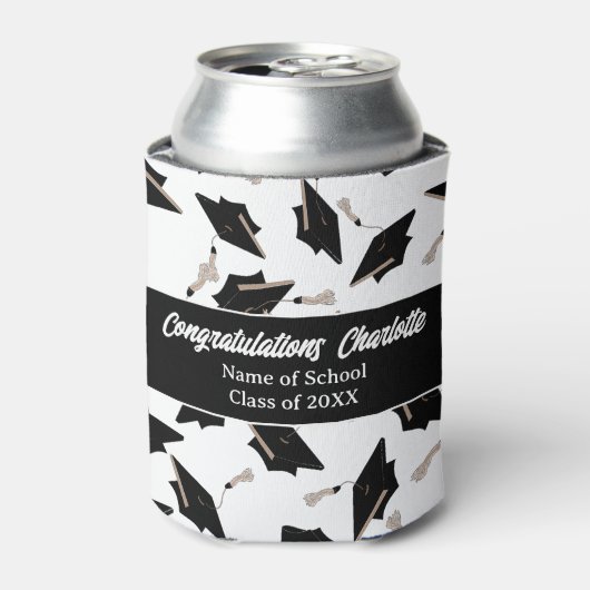 Afstuderen Zwart Wit Petten Party Supplies Blikjeskoeler (Blikje Voorkant)