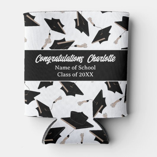 Afstuderen Zwart Wit Petten Party Supplies Blikjeskoeler (Voorkant)