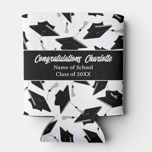 Afstuderen Zwart Wit Petten Party Supplies Blikjeskoeler (Achterkant)