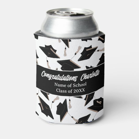 Afstuderen Zwart Wit Petten Party Supplies Blikjeskoeler (Blikje Achterkant)