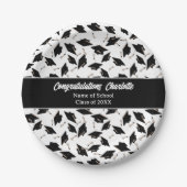 Afstuderen Zwart Wit Petten Party Supplies Papieren Bordje (Voorkant)
