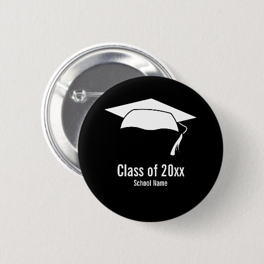 Afstuderen Zwart Wit Schoolnaam Klas van 2026 Ronde Button 5,7 Cm (Voorkant /achterkant)