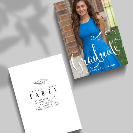 Afstuderen Zwart-wit Stijlvol Elegant Script Kaart