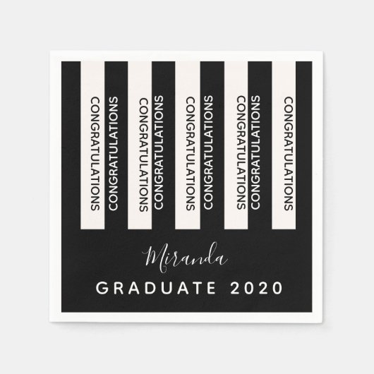 Afstuderen zwart wit strepen Congrats Servet (Voorkant)