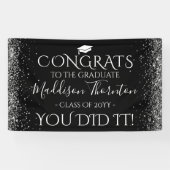 Afstuderen zwart/zilver glitter spandoek (Horizontaal)