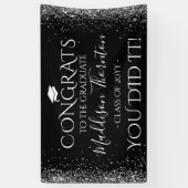 Afstuderen zwart/zilver glitter spandoek (Verticaal)